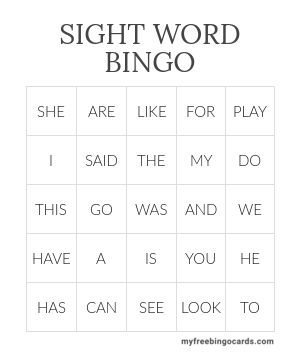 SIGHT WORD BINGO