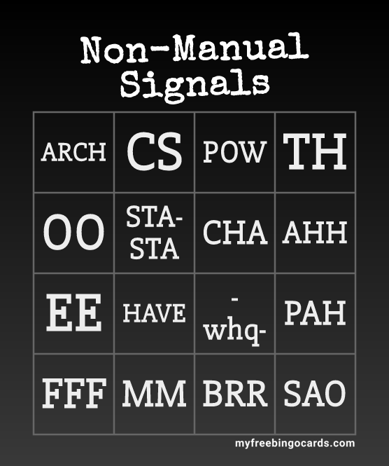 Non-Manual Signals Bingo