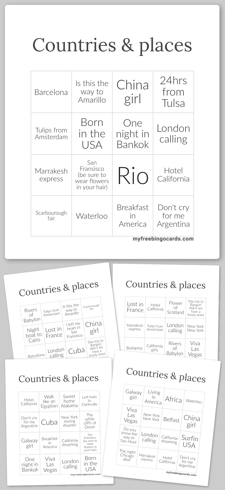 Virtual countries places bingo