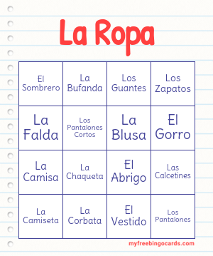 Days of The Week Spanish Bingo Card